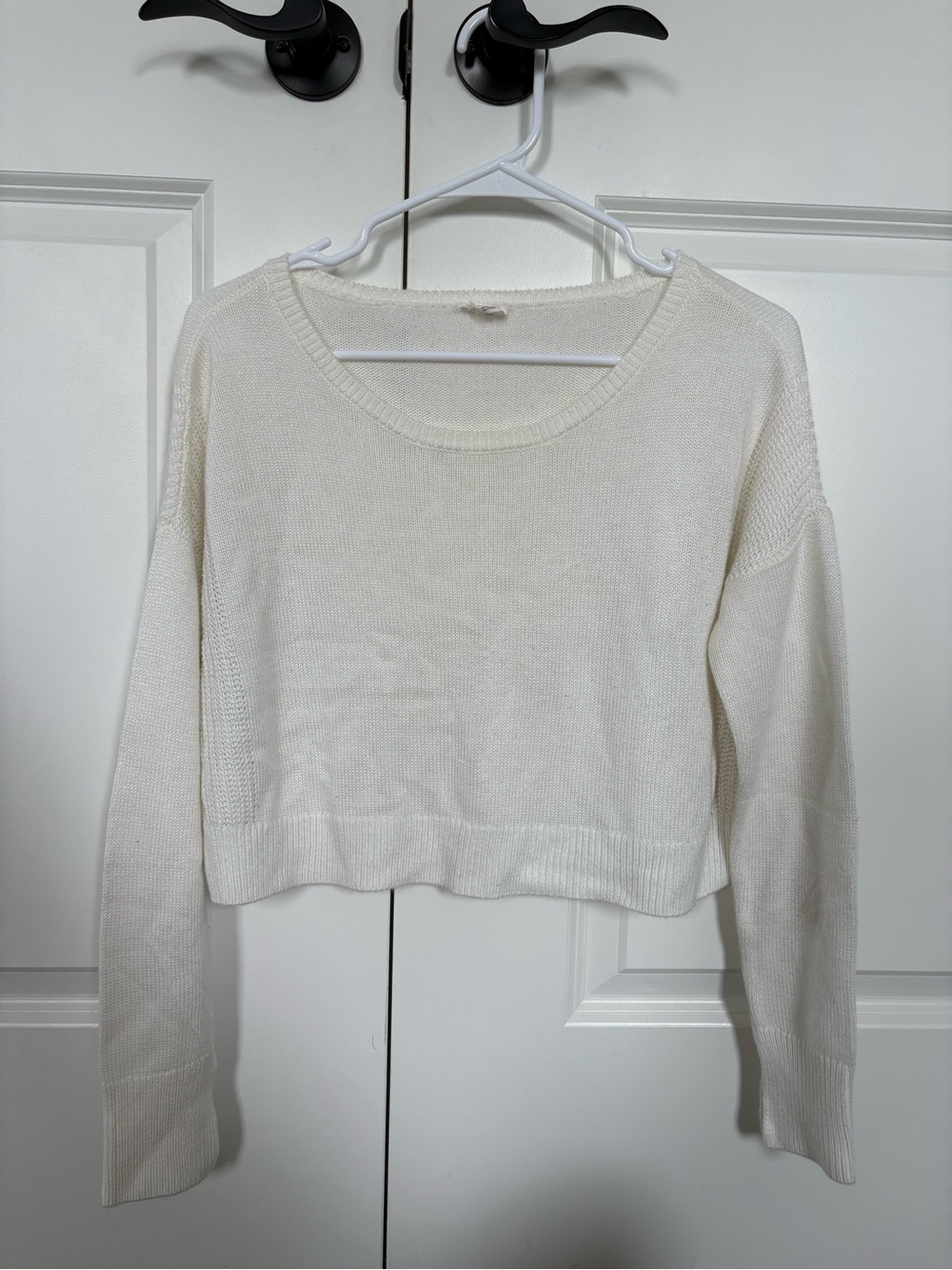 Garage White Cropped Scoop Neck Sweater
